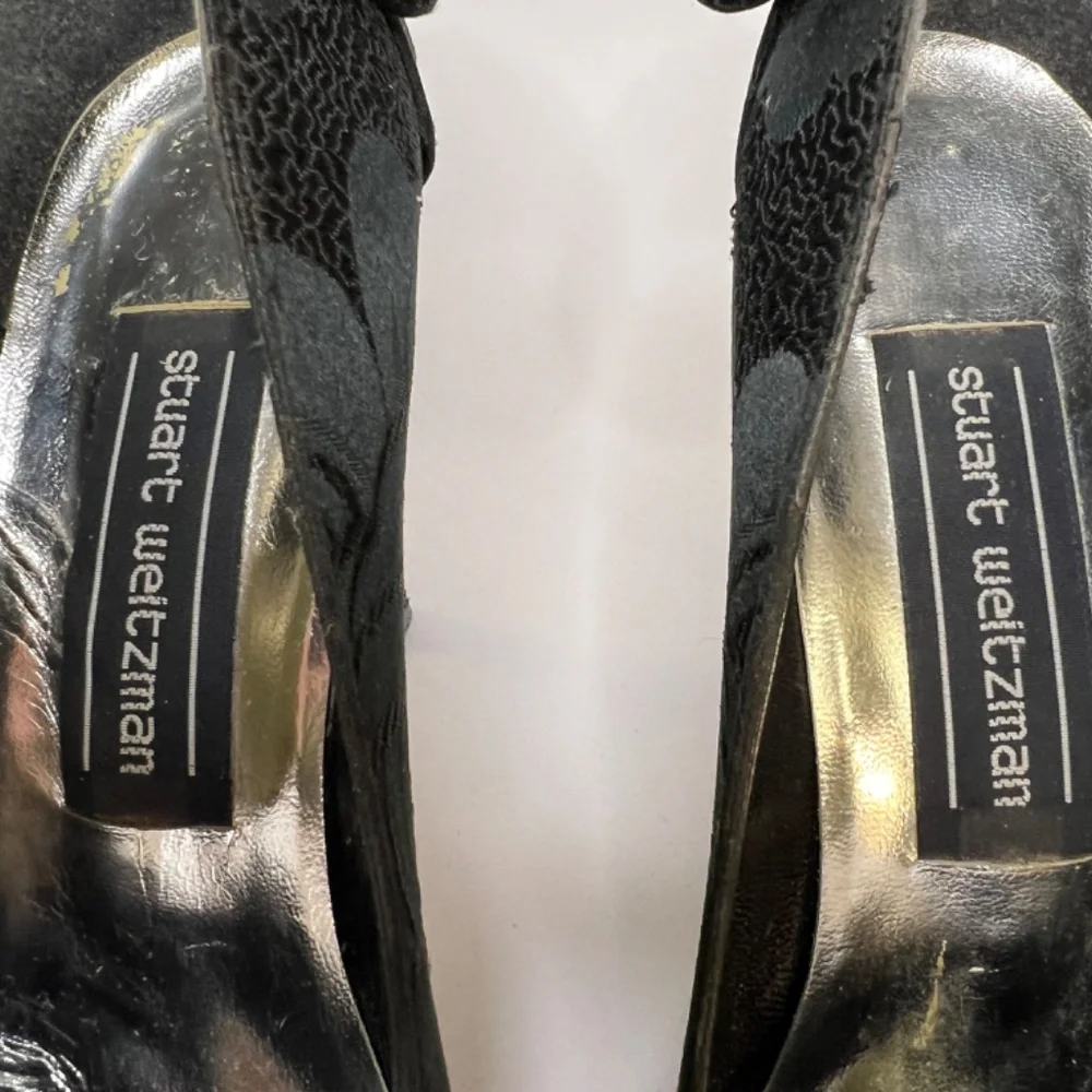 RARE Vintage Stuart Weitzman Satin Brocade Dress Heels with Bows - Picture 7 of 7